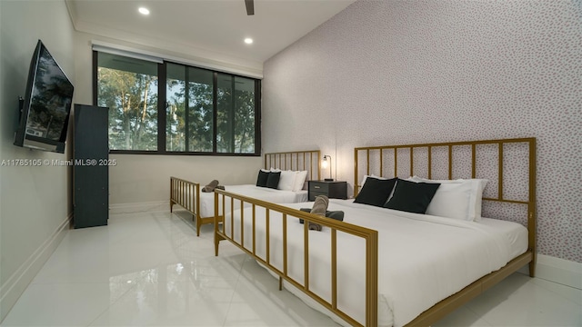 bedroom with baseboards and recessed lighting