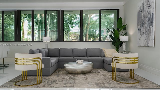 living room featuring baseboards