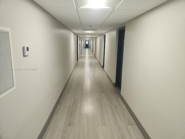 919 Hillcrest Dr Unit 611, Hollywood, FL 33021 - corridor featuring baseboards, a paneled ceiling, and light wood-style flooring