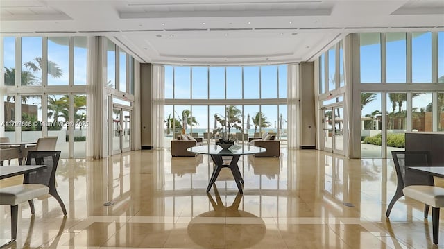 lobby with a towering ceiling