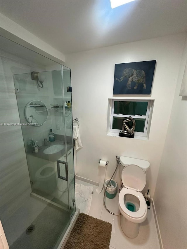1874 NW 65th St, Miami, FL 33147 - bathroom featuring toilet, a sink, baseboards, a shower stall, and tile patterned flooring
