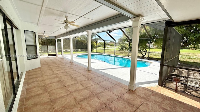 5400 NW Emblem St, Port St Lucie, FL 34983 - swimming pool with a patio, a ceiling fan, and a lanai