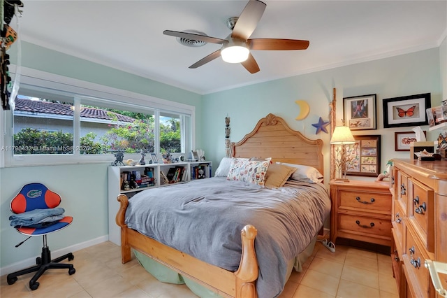 610 Lake Dasha Cir, Plantation, FL 33324 - tiled bedroom with ceiling fan and ornamental molding