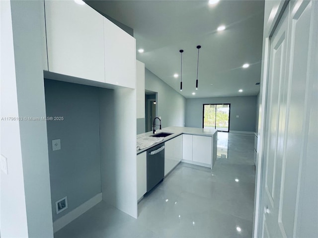 kitchen featuring a sink, white cabinets, modern cabinets, and dishwasher