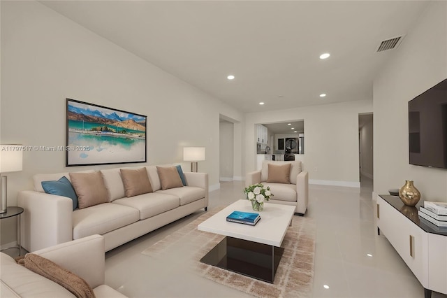 10051 SW 48th St, Miami, FL 33165 - living area with visible vents, baseboards, light tile patterned flooring, and recessed lighting