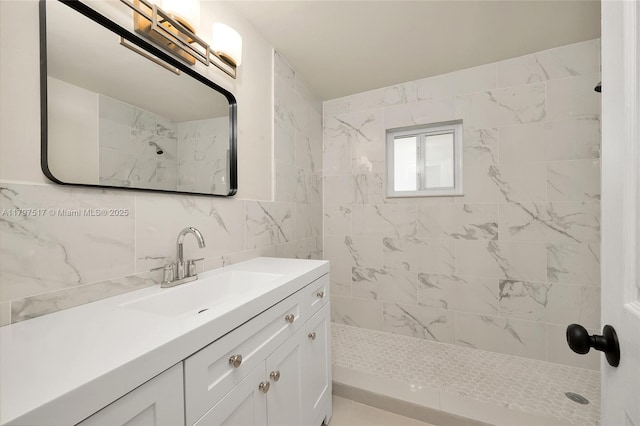 10051 SW 48th St, Miami, FL 33165 - bathroom with vanity, tile walls, and a tile shower
