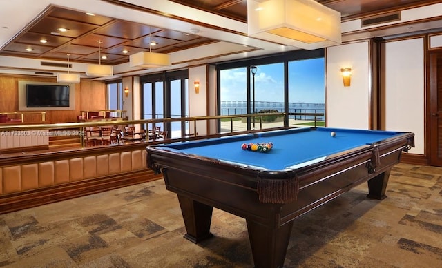 1581 Brickell Ave Unit Ph102, Miami, FL 33129 - rec room with billiards and coffered ceiling