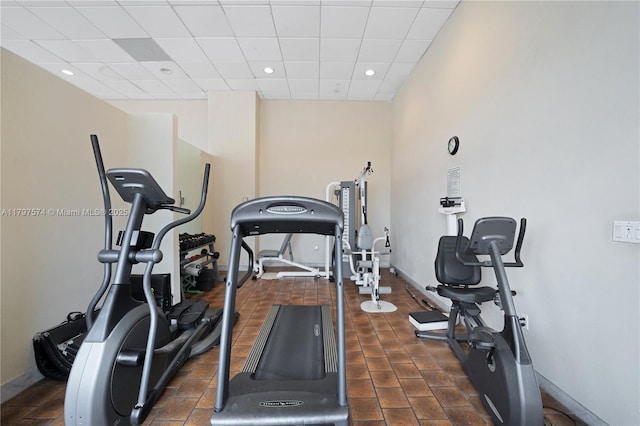 5838 Collins Ave Unit 10E, Miami Beach, FL 33140 - exercise room with a drop ceiling and recessed lighting
