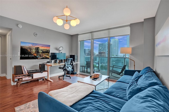 31 SE 5th St Unit 1505, Miami, FL 33131 - living area with baseboards, floor to ceiling windows, and wood finished floors