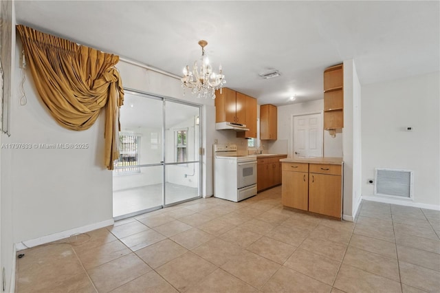 3460 NW 17th St, Lauderhill, FL 33311 - kitchen featuring under cabinet range hood, light countertops, white range with electric stovetop, and visible vents