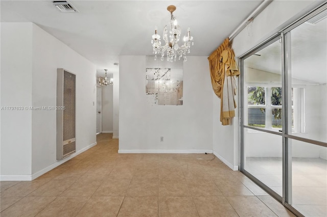 3460 NW 17th St, Lauderhill, FL 33311 - unfurnished room featuring a heating unit, baseboards, light tile patterned floors, an inviting chandelier, and visible vents