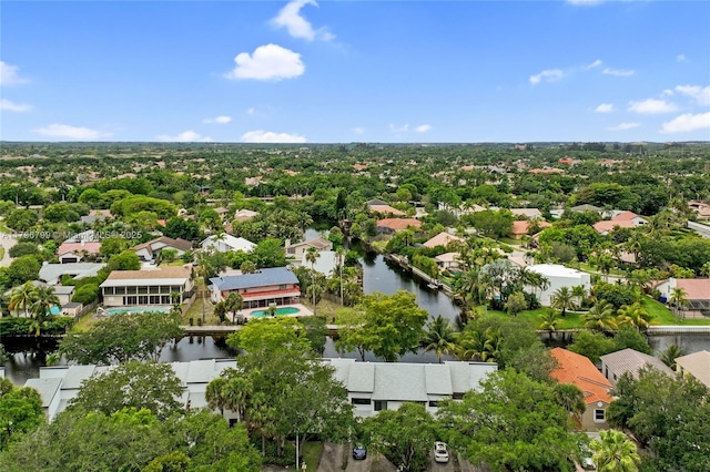 aerial view featuring a water view and a residential view