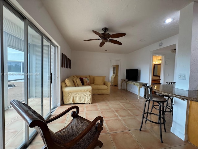 1700 Pierce St Unit 202, Hollywood, FL 33020 - living room with a ceiling fan, light tile patterned floors, and recessed lighting