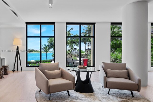 7025 Fisher Island Dr Unit 7025, Miami Beach, FL 33109 - living area with expansive windows, wood finished floors, plenty of natural light, and a water view
