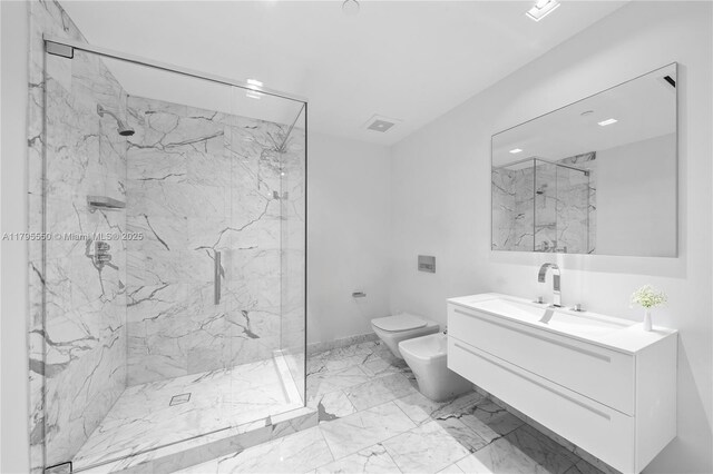 7025 Fisher Island Dr Unit 7025, Miami Beach, FL 33109 - bathroom with a bidet, toilet, a marble finish shower, and vanity