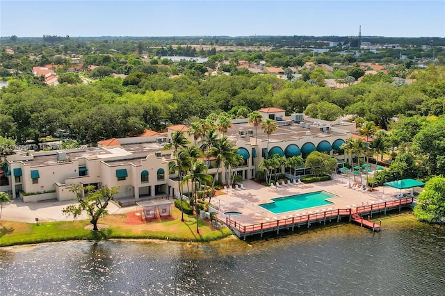 9136A SW 20th Pl, Davie, FL 33324 - drone / aerial view of a pool, a large body of water, and a tree filled landscape