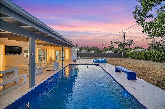 8501 SW 142nd St, Palmetto Bay, FL 33158 - view of pool featuring french doors, fence, ceiling fan, a patio area, and a fenced in pool
