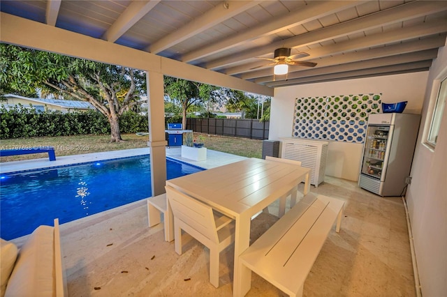 8501 SW 142nd St, Palmetto Bay, FL 33158 - view of pool with a ceiling fan, a patio area, a fenced in pool, and fence