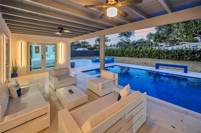 8501 SW 142nd St, Palmetto Bay, FL 33158 - view of swimming pool with ceiling fan, an outdoor hangout area, and a patio
