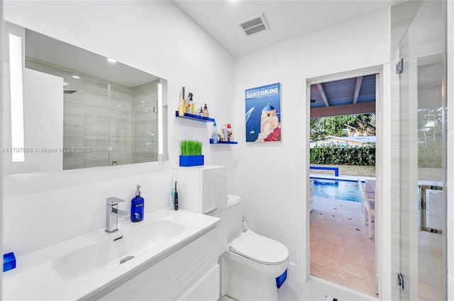 8501 SW 142nd St, Palmetto Bay, FL 33158 - full bathroom with toilet, a shower stall, vanity, and recessed lighting