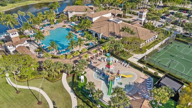 12471 NW 78th Mnr, Parkland, FL 33076 - bird's eye view of a pool area and a nearby body of water