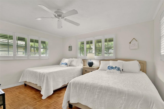 3921 Roosevelt St, Hollywood, FL 33021 - bedroom featuring multiple windows, ornamental molding, and a ceiling fan