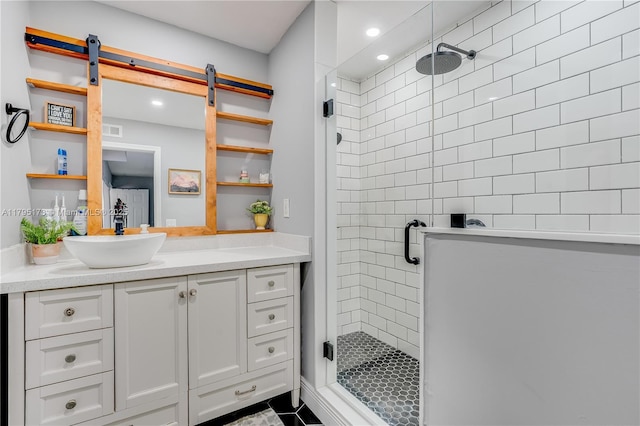 9652 NW 19th Pl, Sunrise, FL 33322 - bathroom with a stall shower, vanity, and recessed lighting