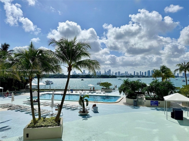 1200 W Ave Unit 209, Miami Beach, FL 33139 - community pool with a patio area and a view of skyline
