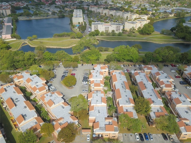 aerial view with a water view