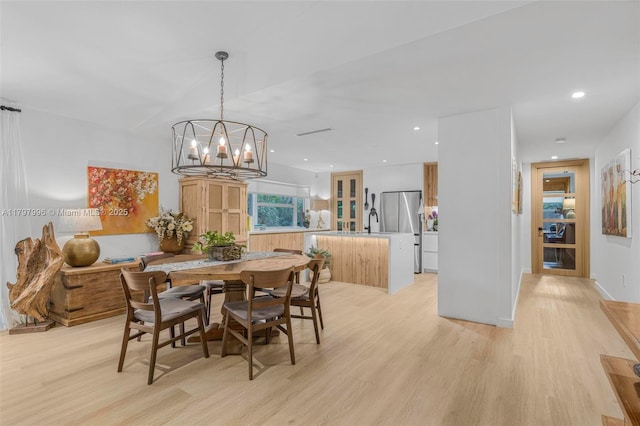 7560 SW 144th St, Palmetto Bay, FL 33158 - dining area with light wood-type flooring, a chandelier, and recessed lighting