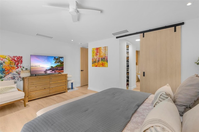 7560 SW 144th St, Palmetto Bay, FL 33158 - bedroom featuring ceiling fan, light wood-style flooring, visible vents, and recessed lighting