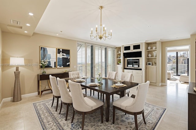 19667 Turnberry Way Unit 16Gr, Aventura, FL 33180 - dining space featuring a chandelier, light tile patterned floors, recessed lighting, and baseboards