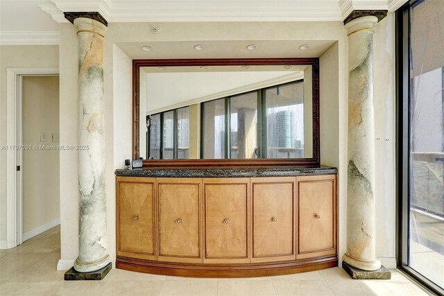 19667 Turnberry Way Unit 16Gr, Aventura, FL 33180 - bathroom featuring decorative columns, healthy amount of natural light, and crown molding