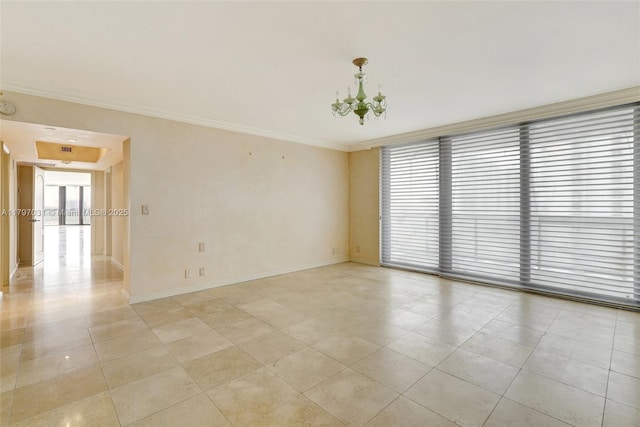19667 Turnberry Way Unit 16Gr, Aventura, FL 33180 - unfurnished room featuring light tile patterned floors, a chandelier, crown molding, and baseboards