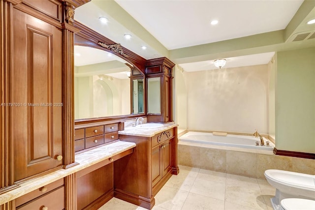 19667 Turnberry Way Unit 16Gr, Aventura, FL 33180 - full bath featuring a bidet, a garden tub, vanity, recessed lighting, and toilet