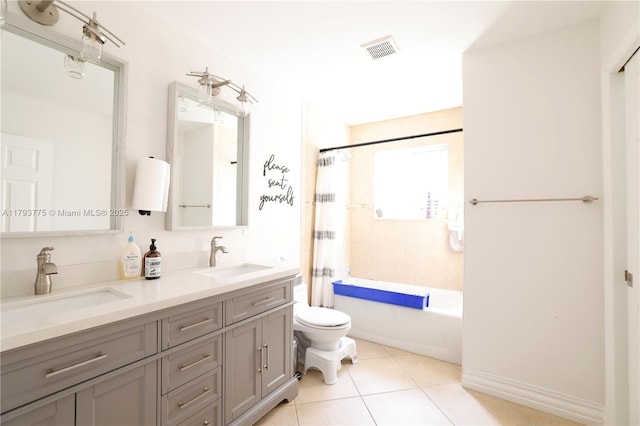 bathroom featuring toilet, tile patterned flooring, visible vents, and a sink