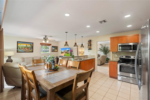 631 NW 205th Ave, Pembroke Pines, FL 33029 - dining room featuring ceiling fan, visible vents, recessed lighting, and light tile patterned flooring