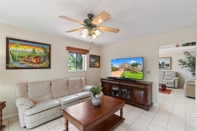 631 NW 205th Ave, Pembroke Pines, FL 33029 - living room with ceiling fan, baseboards, and light tile patterned floors