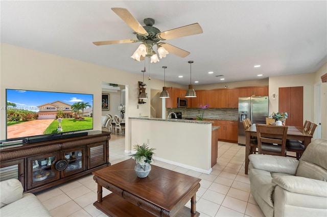 631 NW 205th Ave, Pembroke Pines, FL 33029 - living area with ceiling fan, light tile patterned floors, and recessed lighting
