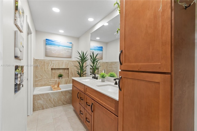 631 NW 205th Ave, Pembroke Pines, FL 33029 - bathroom featuring a sink, tile patterned flooring, a bath, and recessed lighting