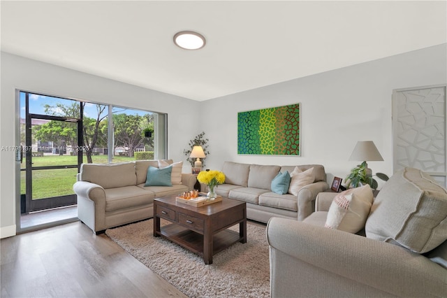 living area with wood finished floors