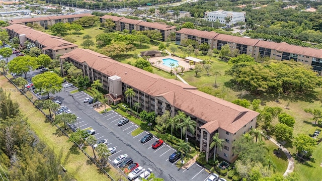 drone / aerial view of a pool area
