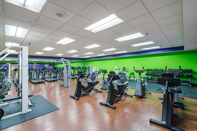 1401 SW 128th Ter Unit 305H, Pembroke Pines, FL 33027 - exercise room with a drop ceiling and wood finished floors