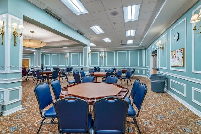 1401 SW 128th Ter Unit 305H, Pembroke Pines, FL 33027 - carpeted dining area featuring a paneled ceiling, a decorative wall, and visible vents