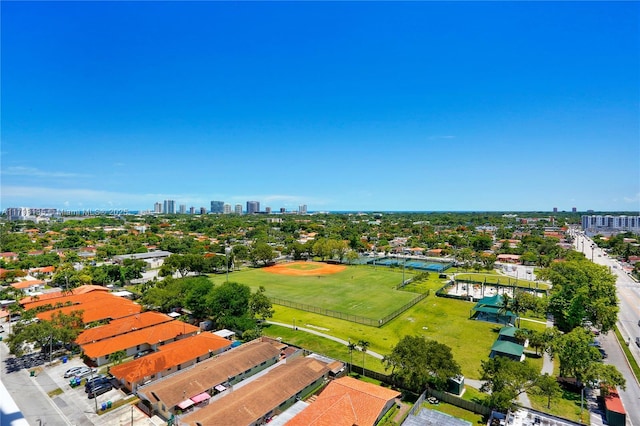 birds eye view of property with a city view