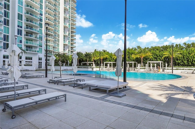 pool with a patio