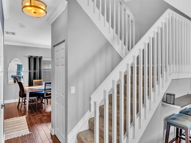 10273 SW 16th Ct, Pembroke Pines, FL 33025 - staircase featuring crown molding, hardwood / wood-style floors, and baseboards