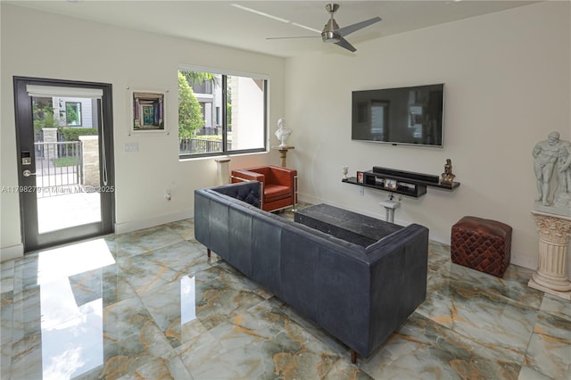 4962 NW 83rd Path Unit 4962, Doral, FL 33166 - living area featuring light marble finish floors and a ceiling fan