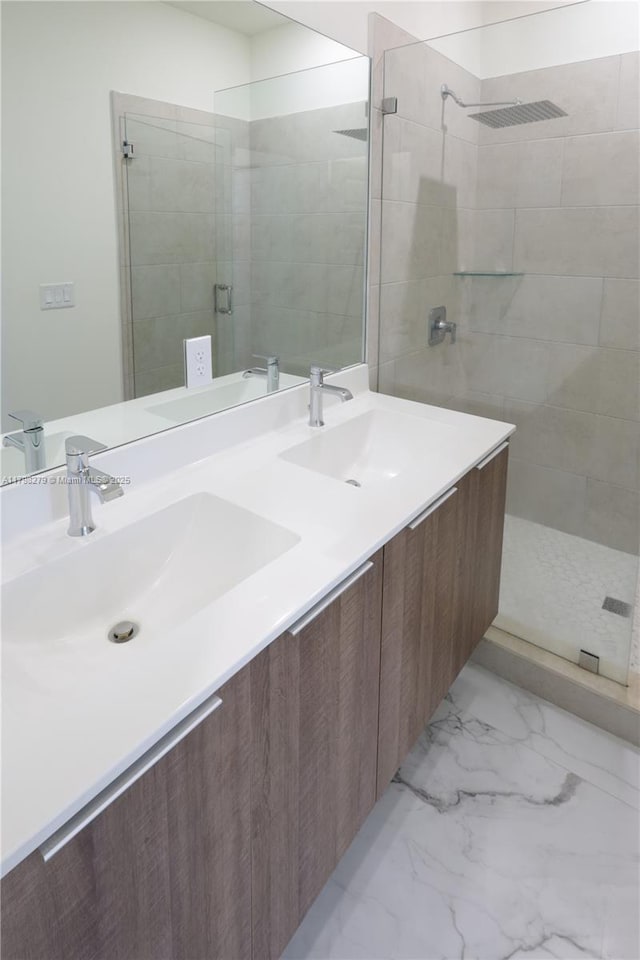 4962 NW 83rd Path Unit 4962, Doral, FL 33166 - full bathroom with a stall shower, double vanity, and marble finish floors