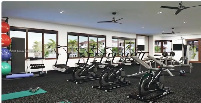 4962 NW 83rd Path Unit 4962, Doral, FL 33166 - exercise room featuring ceiling fan and recessed lighting